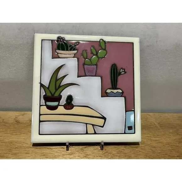 Vintage Santa Cruz Tileworks Decorative Tile Wall Tile Terracotta Cactus Southwe - Picture 2 of 5